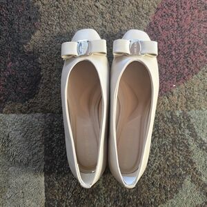 Anne Klein Cream Peep-Toe Bow Flats